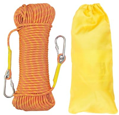 Gangying Corde d'escalade Statique 8mm Cordon Accessoire Équipement 15m Corde d'évacuation avec 2 Mousquetons pour Équipement d'escalade sur Glace Sauvetage Incendie