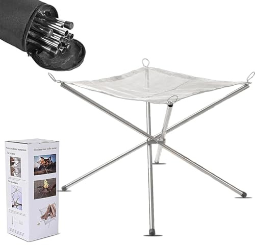 Portable Fire Pit Set, Outdoor Collapsing Stainless Steel Mesh Fireplace with Storage Bag, BBQ Fire Bowl Camping Accessories for Picnics Bonfire Patio Backyard Barbecue (16.5 inch)