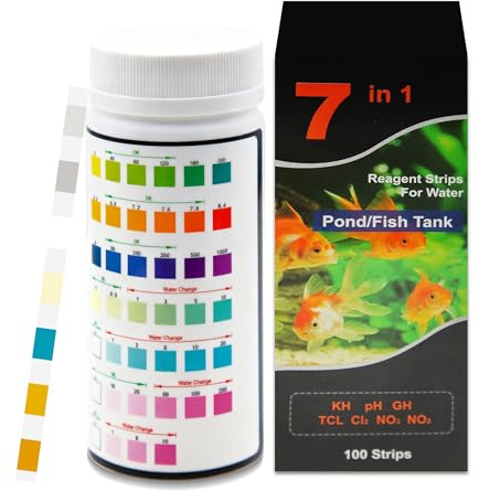 AMTAST 7 in 1 Aquarium Test Strips 100Pcs Fish Tank Aquariums Water Test Kit Fast & Accurate Water Testing for pH, Nitrate, Nitrite, Hardness & More Aquarium Test Strips for Fish Tank (Model DF012)