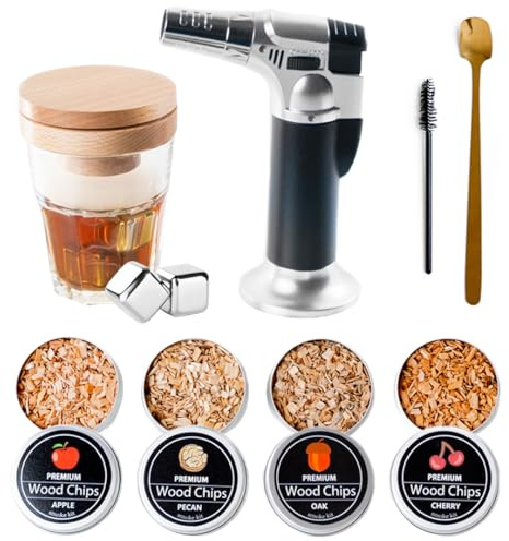 Caldwell Whiskey Smoker Kit – Complete Cocktail Smoking Set with Torch and Wood Chips – Handheld Drink Smoker Gift for Men, Whiskey, and Bourbon Lovers