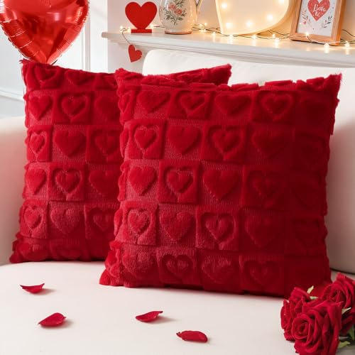 Sungeek Confezione da 2 federe per cuscino con cuore per San Valentino, 50 x 50 cm, in morbida pelliccia sintetica jacquard, romantiche, per matrimoni, anniversari, decorative, per divano, colore
