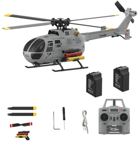 C186S BO105 fjärrstyrd helikopter, 2,4G 6-kanals Flybarless RC Helikopter med Gyro, Altitude Hold, optisk flödesposition, start med en knapp, RC flygplan gåva för vuxna – RTF