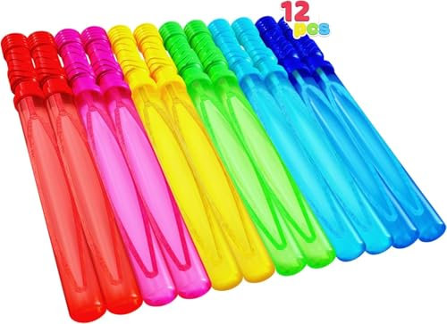 JOYIN 12 Stück 4oz(118ml) Seifenblasen Stab, Seifenblasen Set Kinder mit 12 Beutel 12ml Seifenblasenflüssigkeit, Seifenblasenschwert für Hochzeit Geburtstag Party Taufe Valentinstag, Sommerspielzeug