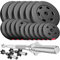 Hop-Sport Hantelset 51 kg - Langhantel 167 cm & 2 Kurzhanteln 45 cm, Hantelscheiben 30 mm: 4x5 kg, 4x2,5 kg, 8x1,25 kg - Robuste Kunststoffbeschichtung - 150 kg Max. Belastbarkeit