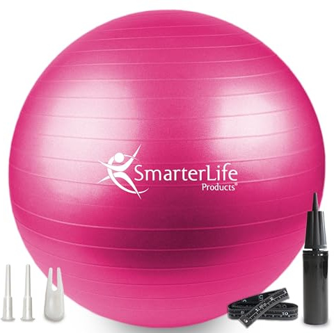 SmarterLife Exercise Ball Yoga Ball for Fitness, Balance, Stability, or Pregnancy, Gym Ball for Core Workout, Physical Therapy, Yoga Ball Chair for Office, Anti-Slip Anti-Burst (65 cm, Fuchsia)