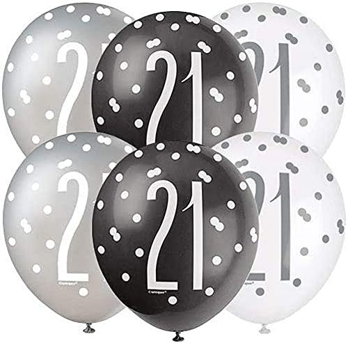 Stunning Birthday Black Glitz Number 21 Latex Balloons (30cm) - Perfect for Memorable Milestone Party Decor - 6ct