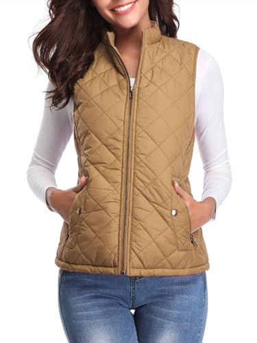 fuinloth Damen Weste, Herbst Leichte Steppweste Westen Ärmellos Jacke Kurz Vest Gilet Kamel XL