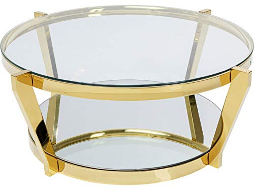 Kare Design Couchtisch Monocolo, Gold, 90cm Durchmesser, Wohnzimmertisch, Beistelltisch, Edelstahl Gestell, ESG-Glas Tischplatte, rund, 38x90x90 cm (H/B/T)