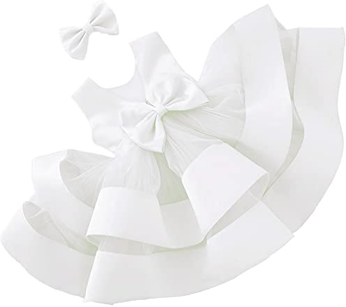 Flower Girls Wedding Wedding Babies Birthday Party Frock Christmas Event Baptism Prom Tutu Sunny Dresses (White,90)