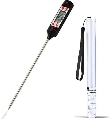 Glamified Instant Read Cooking Thermometer Digital Food Thermometer Backlight LCD | Auto On/Off | Perfect for Kitchen Cooking | 5.9 Inch Long Probe | BBQ, Grill, Meat (Battery Included)