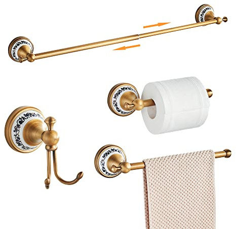 Ensemble d'accessoires de Salle de Bain en Bronze Antique, Porte-Serviettes réglable, Porte-Papier Toilette, Porte-Serviettes, Crochets, Accessoires de Salle de Bain dorés