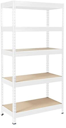 KARAT Étagères à charges lourdes pour garage, cave, atelier, rayonnage à emboîtement, étagère large, étagère d'angle, étagère à pneus (blanc, 180 x 90 x 60 cm)