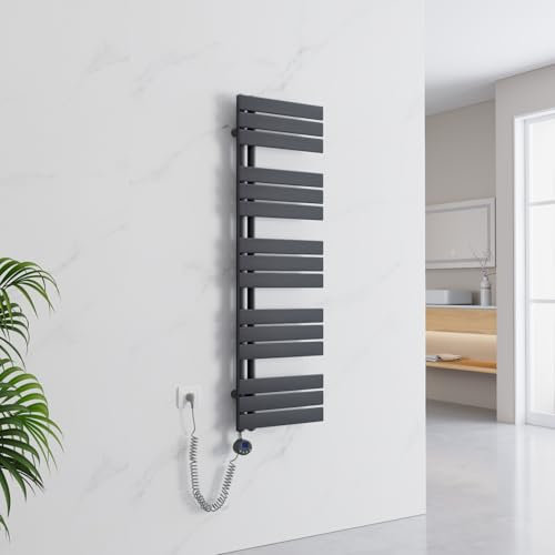 EMKE Sèche-Serviettes Électrique avec élément Chauffant Thermostat, Sèche-Serviettes électrique Panneau avec Baguette chauffante avec minuterie, Anthracite 1320x400mm 600W
