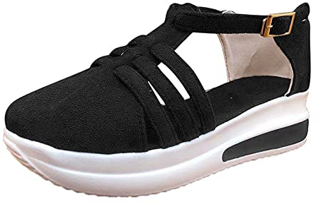 IQYU Mules Women's Footbed Sandals with Heel Elegant Platform Sandals Elegant Roman Sandals Non-Slip Trekking Sandals Elegant Work Shoes Summer Shoes Leisure Shoes, Black, 38 EU