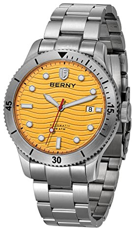 BERNY Männer Taucheruhr Automatische Mechanische Uhr Nylon Uhrenarmband Saphir 20ATM Wasserpuff Sport Armbanduhr Tauchen Schwimmuhr Mit Datumsöffnung C3 Super Luminous