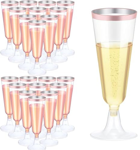 Copas de champán de plástico de 160 ml, copas de champán de plástico, sin BPA, reutilizables, para recepción, fiesta, picnic, cumpleaños, boda, despedida de soltero, paquete de 27 unidades (borde de