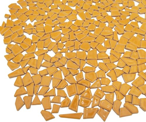 500g Irregular Ceramics Mosaic Tiles, 0.5-2 cm Small Mosaic Pieces Stones for DIY Mosaic Making Craft Hobby Arts Home Wall Decoration (Orange)