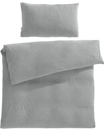 Pure Label Musselin Kinderbettwäsche 100x135 cm mit einem Kissenbezug 40x60 cm aus 100% Baumwolle - Traumhaft weiche, kuschelige Baby Bettwäsche in grau aus Musselin