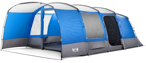 Trail Shilstone 6 Man Tent, Large Family Camping Tunnel Tent, 5000mm Waterproof, Dark Zone Bedroom, Living Area, Standing Height, Front Awning, Cable Access, Bag (L640cm x W400cm x H210cm)