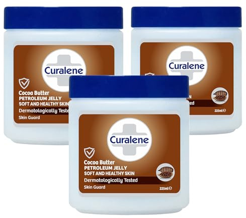 3 x 225mL | Curalene Cocoa Butter Petroleum Jelly, Soft and Healthy Skin | Dermatologically Tested | Skin Guard | 3 Pack