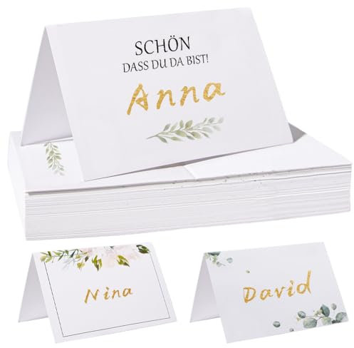 Fyshird 50 Stück Tischkarten Geburtstag Schön, Dass Du Da Bist! - Platzkarten Hochzeitsdeko Tisch Namenskarten zum Beschriften Tischdeko für Hochzeit Konfirmation Kommunion - 11 * 8.5cm