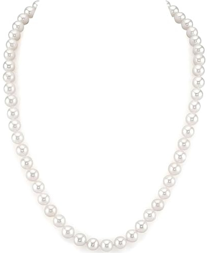 PERORNO Collana di Perle Coltivate Bianche 5, 6 mm con Chiusura in Argento 925, Lunghezza 42 cm