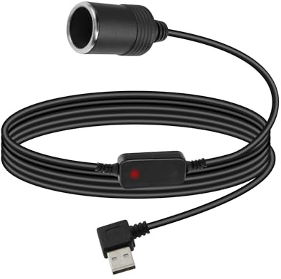 RIIEYOCA Cable USB A a 12V para Encendedor de Cigarrillos, Adaptador Hembra USB A a Encendedor de Cigarrillos en ángulo Recto de 90 Grados para Cámara de Salpicadero, Detector de Radar, GPS (1,2M)