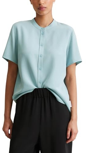 Marc O'Polo Denim Damen Kurzarmbluse mit Stehkragen Regular Fit, Blau (Blue Fog), S