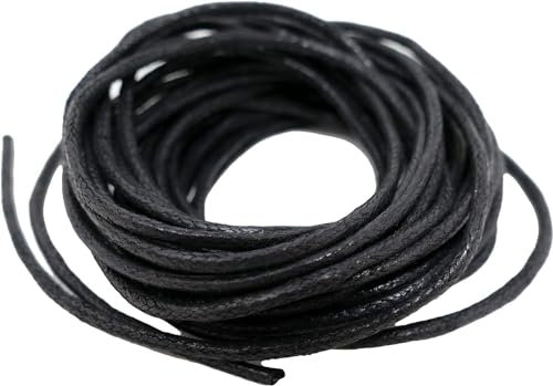 Black Waxed Cotton Cord 1mm - 5 Metres - Necklace Cord, Bracelet Thread, Beading String - For Jewellery Making, Macrame, and DIY Projects