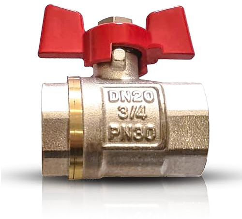 PipeSan – Vanne à bille 3/4 DN20 PN30 – Laiton chromé CW617N – Passage intégral – Filetage intérieur BSP – Poignée papillon rouge | robinet | vanne 3/4