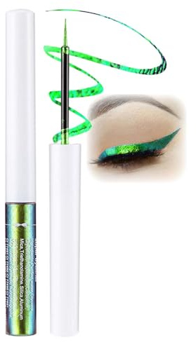 EONFAVE Chamäleon Liquid Eyeliner, Grün Flüssiger Eyeliner Wasserfest, Glitzer Metallic Green Eye Liner Stift, Multichrome Eye Liner Glitzer Lidschatten, Ultra-Fine Tip (Grün)