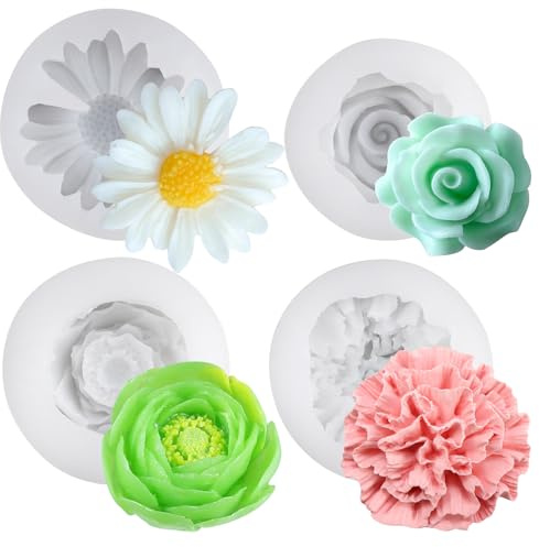 4 stycken rosor ljusform silikon, ljus silikonformar, blommor ljus silikonformar, för gör-det-själv-ljus, tvålar, gipsshartshantverk, för gör-det-själv handgjorda