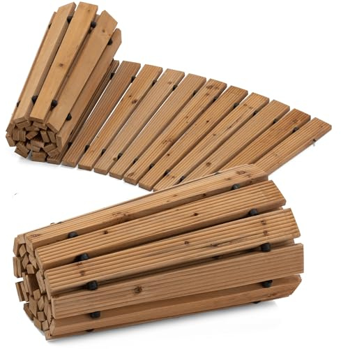 COSIEST 6FT Wooden Garden Pathway, Curve Roll Out Anti-Slip Walkway for Outdoor Decor, Weather-Resistant Flooring Path, Easy Unfold Instant Boardwalk Path for Lawn Patio Yard Deck (6FT, Log Color)