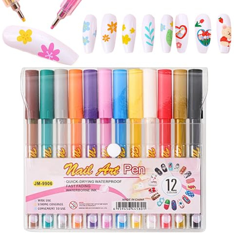Penna per pittura a unghie in acrilico – Set di pennarelli a punta fine multicolore, penne impermeabili ad asciugatura rapida, strumenti di disegno artistico per unghie, kit di forniture