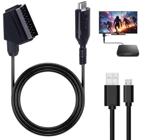Câble Adaptateur Péritel vers HDMI,Convertisseur Péritel vers HDMI Câble,Adaptateur Peritel Scart vers HDMI avec 1080P/720P Convertisseur Audio Vidéo pour VHS HDTV DVD STB Xbox PS3 Sky Blu-Ray Lecteur