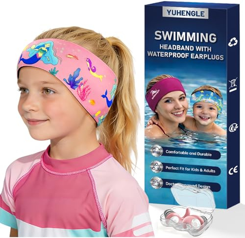Schwimmen Stirnband für Kinder - Schwimm Ohrstöpsel & Neopren Schwimmband,Hohe Elastizität & Klettverschluss - Wasserdichtes Kopfband Haarband für,Tauchen, Pool, Duschen und Wassersport