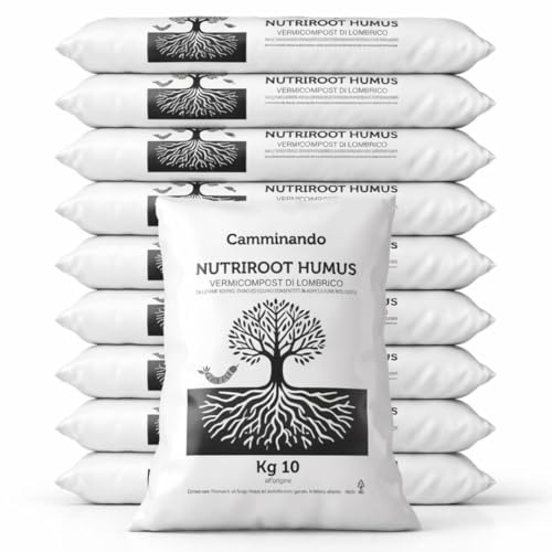 Camminando Farm - NutriRoot Humus di Lombrico Naturale | Concime Organico Biologico da Letame Maturo | Fertilizzante per Orto, Giardino e Piante in 10 Sacchi da 10kg | Prodotto Italiano