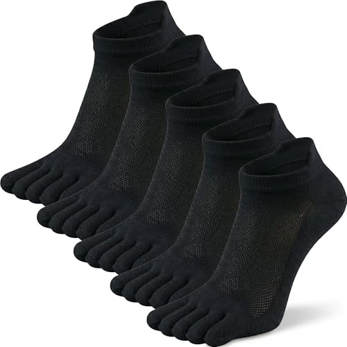 QUPOLPOL Men's Toe Socks, Cotton Five Finger Trainer Socks | Breathable Low-Cut Ankle Sports Socks, 5 Pairs, UK 6-10