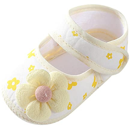 Genérico Sandalias con flores calzado para princesitas aprendiendo a caminar (Yellow, 13 Infant)