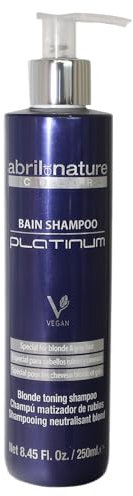 abril et nature - Platinum Champú Profesional - Para Cabellos Rubios, Decolorados, con Mechas y/o con Canas - Matizador Violeta - Preserva el Brillo y Color - Anti Amarillos - 250 ml