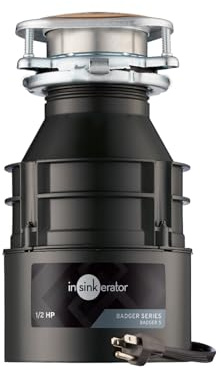 InSinkErator Badger 5 Garbage Disposal with Power Cord, Standard Series 1/2 HP Continuous Feed Food Waste Disposer, Badger 5 W/C, No Size, Black/Gray