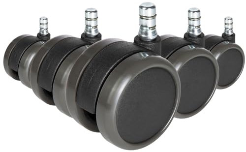hjh OFFICE 619025 5X Ruedas para sillas ROLO No-Noise 11mm/65mm, Negro, Suelos Duros
