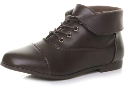 Womens ladies low heel flat lace up fold over cuff victorian vintage pixie ankle boots 5UK
