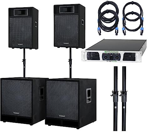 McGrey Powerstage-2800 Sistema PA Completo (2X 10/25cm Top, 2X 15/38cm Subwoofer, 1x Amplificador, 2X Barra de separación, 2X Cable para Altavoces, 700/1400/2800 Vatios RMS/Potencia Musical/Pico)