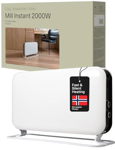 Mill Instant Portable Heater 2000W MEC, Convector Heater for 24-28m2, Electric Heaters for Home, Easy to Move Quiet Fan Electric Radiators Free Standing, Rapid Heat Plug In Radiator Designed in Norway