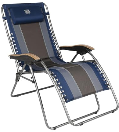 TIMBER RIDGE Outdoor Reclining Patio Padded with Adjustable Headrest and Cup Holder Foldable Zero Gravity Lawn Chair XL for Adults, Support up to 350 LBS, Blue