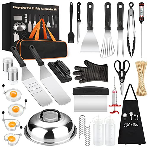17 PCS Griddle Accessories Kit, Flat Top Grill Accessories Set for Blackstone and Camp Chef, Grill Spatula Set with Enlarged Spatulas, Scraper - Outdoor Barbecue Tools Gifts for Men Dad Him