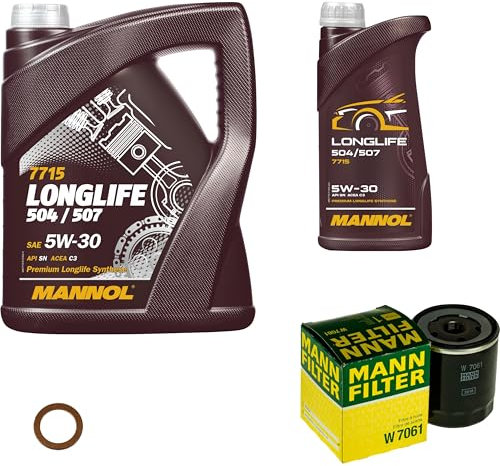 EISENFELS Filter Set Inspektionspaket erstellt mit 6 L Motoröl MANNOL Longlife 504/507 5W-30, MANN-FILTER Ölfilter, Dichtring