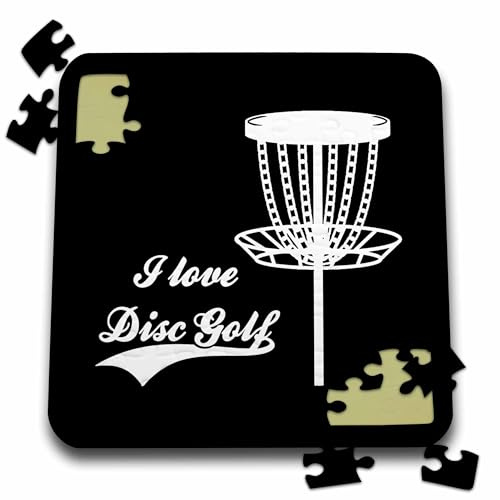 3dRose I Love Disc Golf with disc Golf Basket. White on Black Background. - Puzzles (pzl-382305-2)