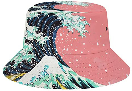 501 Anglerhut Blaue Weiße Meereswellen Und Ramen-Essen Fischerhüte Sonnenschutz Strandhut Faltbar Bucket Hat Für Camping Wandern Reisen